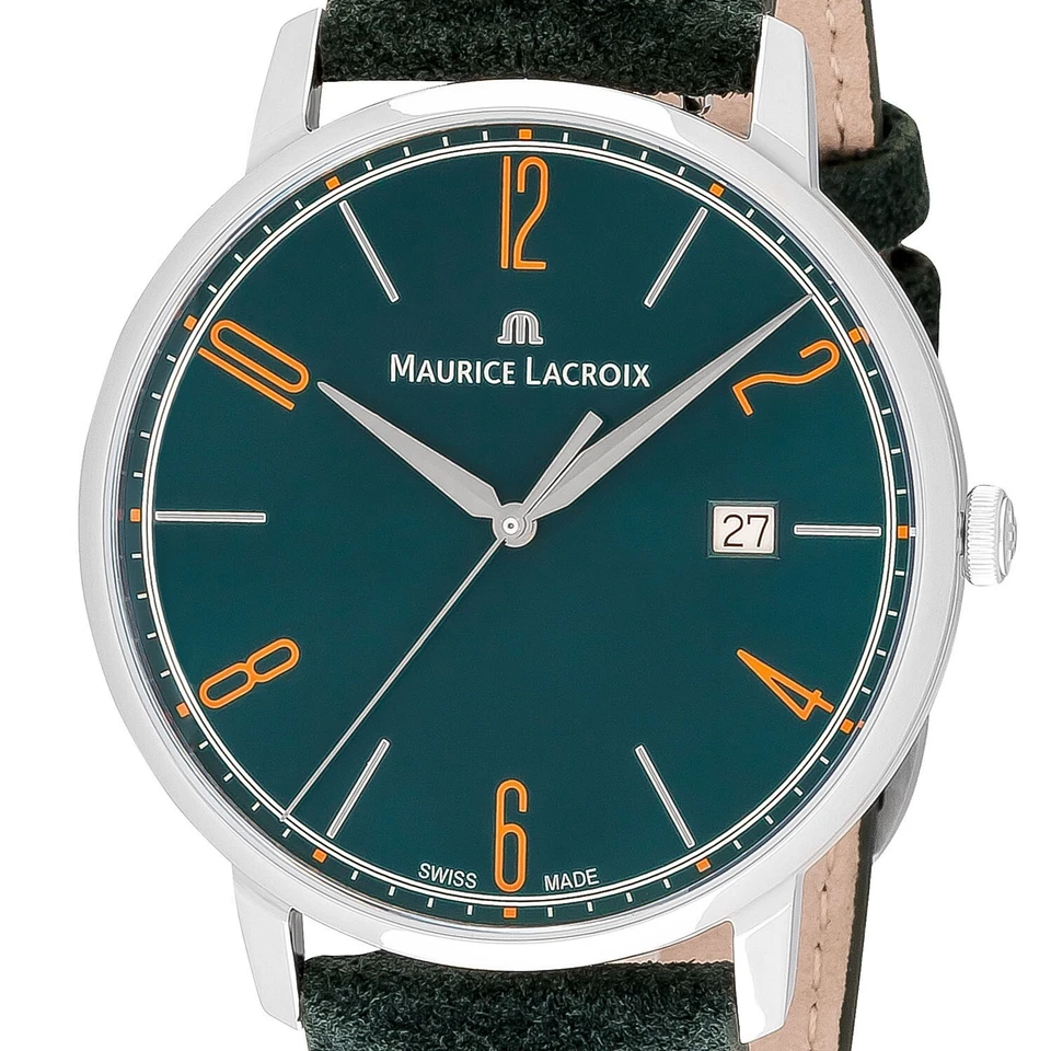 Maurice Lacroix Eliros Date GREEN Herren-Armbanduhr Lederband EL1118-SS001-620-5 - Bild 2 von 4