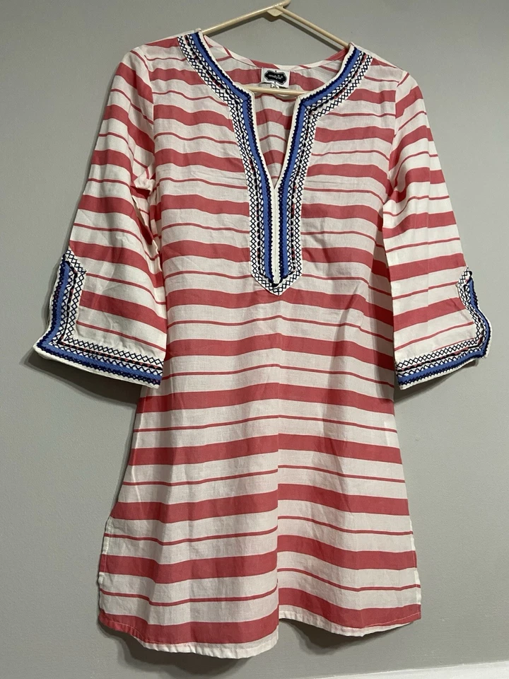 Mudpie Rosa Rayas Algodón Ligero Piscina Cubre Mujer Pequeño Foto 2 de 4