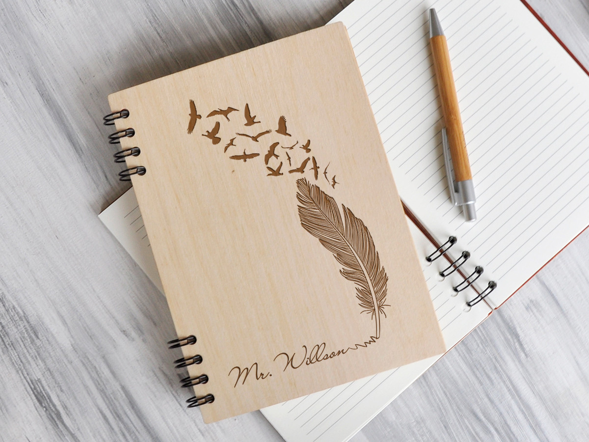 Personalized Notebook Wood Journal Back to School Male Teacher 