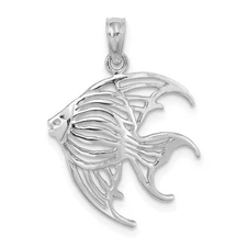 14K White Gold Cut-Out Angelfish Charm Pendant Perfect Gift for Her