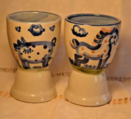 M.A. Hadley Set of 2 Egg Cups-The End- 4.25" Tall Double Sided