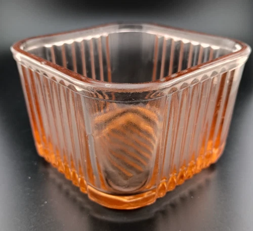 Ribbed Pink Glass Refrigerator Dish Small Square 4”X 4” Federal Depression BASE