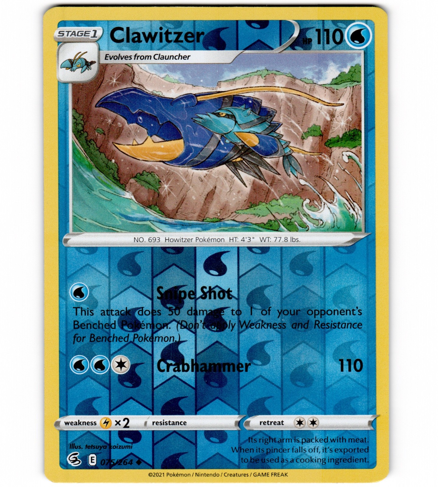 Clawitzer 075/264 SWSH08: Fusion Strike Reverse Holo Uncommon Pokemon