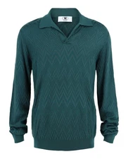 M Missoni Mens Long Sleeve Zig Zag Knit Polo Shirt