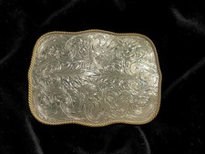 Montana Silversmiths Belt Buckle German Silver Oblong Gold Trim Original Vintage