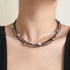 3mm Round Faceted Black Spinel Multicolor Shell Pearl Imitation Pearl Necklace