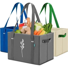 Reusable Grocery Bags Heavy Duty Foldable Collapsible Tote 3 Pack