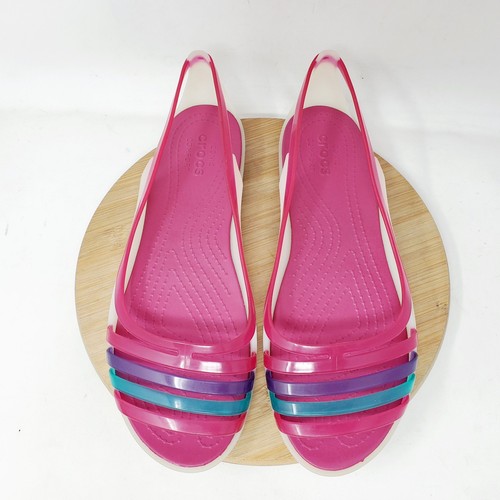 Crocs Isabella Huarache Sandalen Damen 9 rosa weiß blau Gummi Slipper Schuhe - Bild 4 von 13