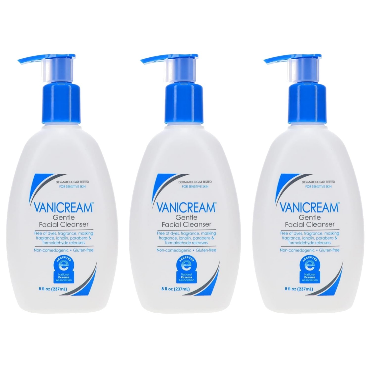 Gentle Facial Cleanser Unscented for Sensitive Skin 8 Oz Pack of 3 Soft