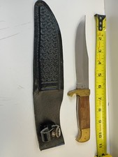 Vintage Bowie Knife w/ Leather Sheath & Brass Furniture, NOS