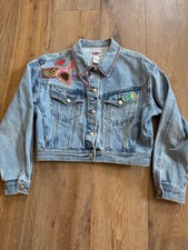 Vintage 90s Cropped Denim Jacket - Embroidered Embellished Boho Style