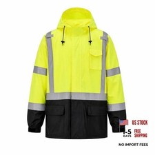 Reflective Rain Jacket Hi Vis Class 3 Rain Coat  Large-X-Large Yellow