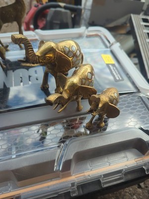 Vintage Brass Elephant With Mother Of Pearl Inlay