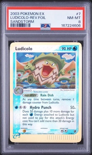 2003 POKEMON EX SANDSTORM #7 LUDICOLO-REVERSE FOIL PSA 8