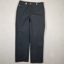 St John Sport Pants Womens 10 Black Stretch Straight Leg Gold Hardware Workwear