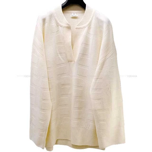 Hermes — HERMES Lady's H jacquard V neck Skipper Tunic Ivory Virgen wool #34 Knit[EXC...