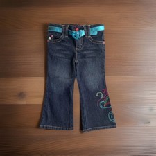 New Vintage Bongo Toddler Girls Jeans Blue Denim Embroidered Belted Size 2T