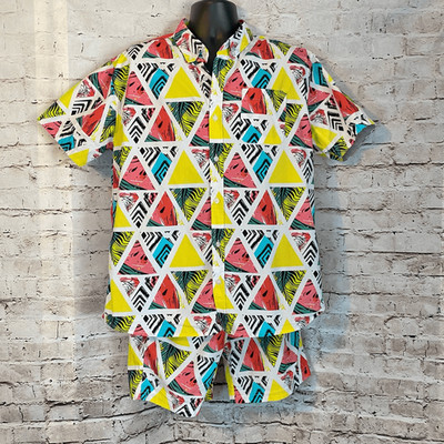Massive Tropical Watermelon Set XL Button Down Elastic Short Triangle Print L