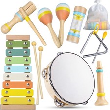 Toddler Musical Instruments Set, Wooden Montessori Toys for 1 2 3 Year Old Bo...
