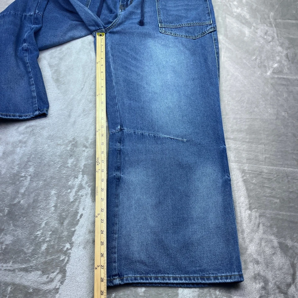 女式 2XL 拳头 37 英寸蓝色牛仔宽腿木匠牛仔裤抽绳滑板复古 — 第 3/4 张图片