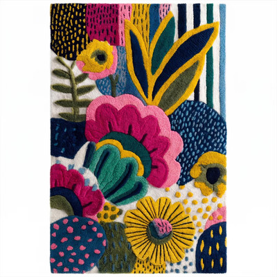 Hand Tufted Wool Rug, Colorful Floral Area Rug for Living Room, Large Modern Rug