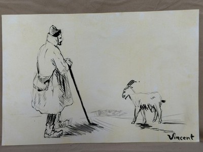 VINCENT VAN GOGH drawing and painting on old paper signed stamped vintage