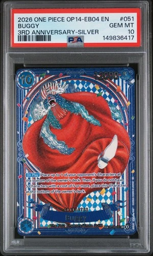PSA 10 Buggy OP09-051 EB04 OP14 EN 3rd Anniversary Silver Alternate ONE PIECE