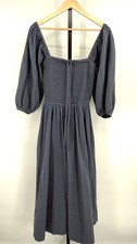 Quince Organic Cotton Gauze Smocked Square Neck Midi Dress Indigo M