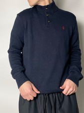 Polo Ralph Lauren Vintage 1/4 Button Knit Sweater Navy Long Sleeve Men's Size M