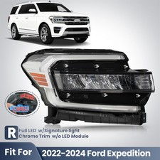 For 2022-2024 Ford Expedition Full Led Headlight W Led Drl Chrome Trim Right