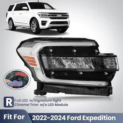 Full LED Headlight For 2022-2024 Ford Expedition w/ Chrome Trim Strip Right Side
