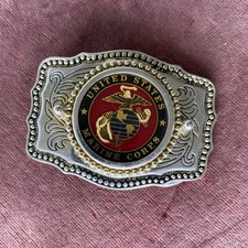 US Marine Corps Bulldog Belt Buckle USMC Eagle Globe Anchor Made in USA Vintage