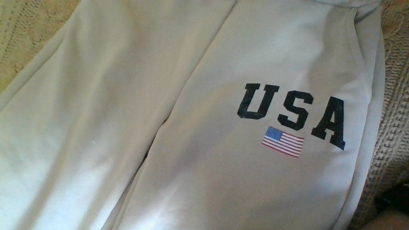 Shein Girls Sz 9Yrs 21x23 Tan USA Flag Graphic Pull On Pants 2-Pockets Patriotic