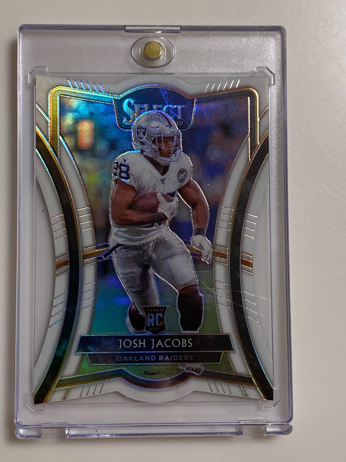2019 Panini Select Josh Jacobs Premier Level Die-Cut #151 White Prizm /35 RC