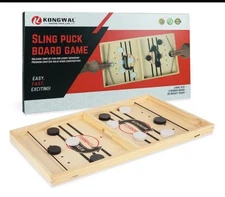 Fast Sling Puck Game - Wooden Tabletop Hockey Game, 2-Player Indoor Family Fun