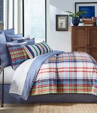 3-Pc Cremieux Foster Yard Dyed Plaid King Comforter Set Preppy Madras Americana