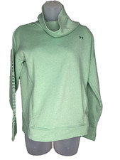 UNDER ARMOUR Sweatshirt Womens Small Light Green Taped Logo Funnel Neck Pullover