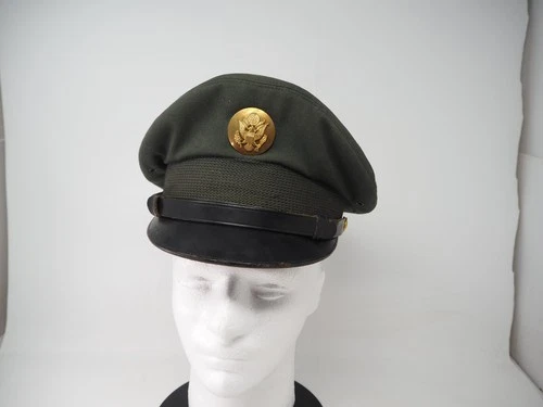 Vintage US Army Military Green Wool Uniform Vietnam War Era Dress Hat Cap 6 1/2