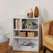 3-Shelf Adjustable Bookcase White Wooden Storage Organizer Cabinet