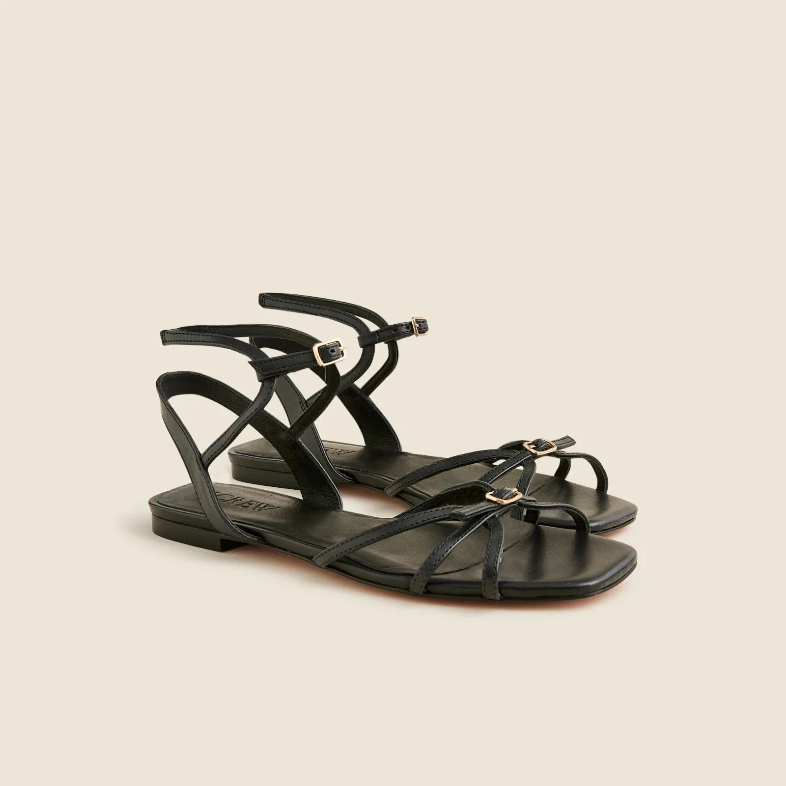 J.CREW NIB $148 Capri Buckle Leather Flat Sandals Shoes in Black Size 8.5