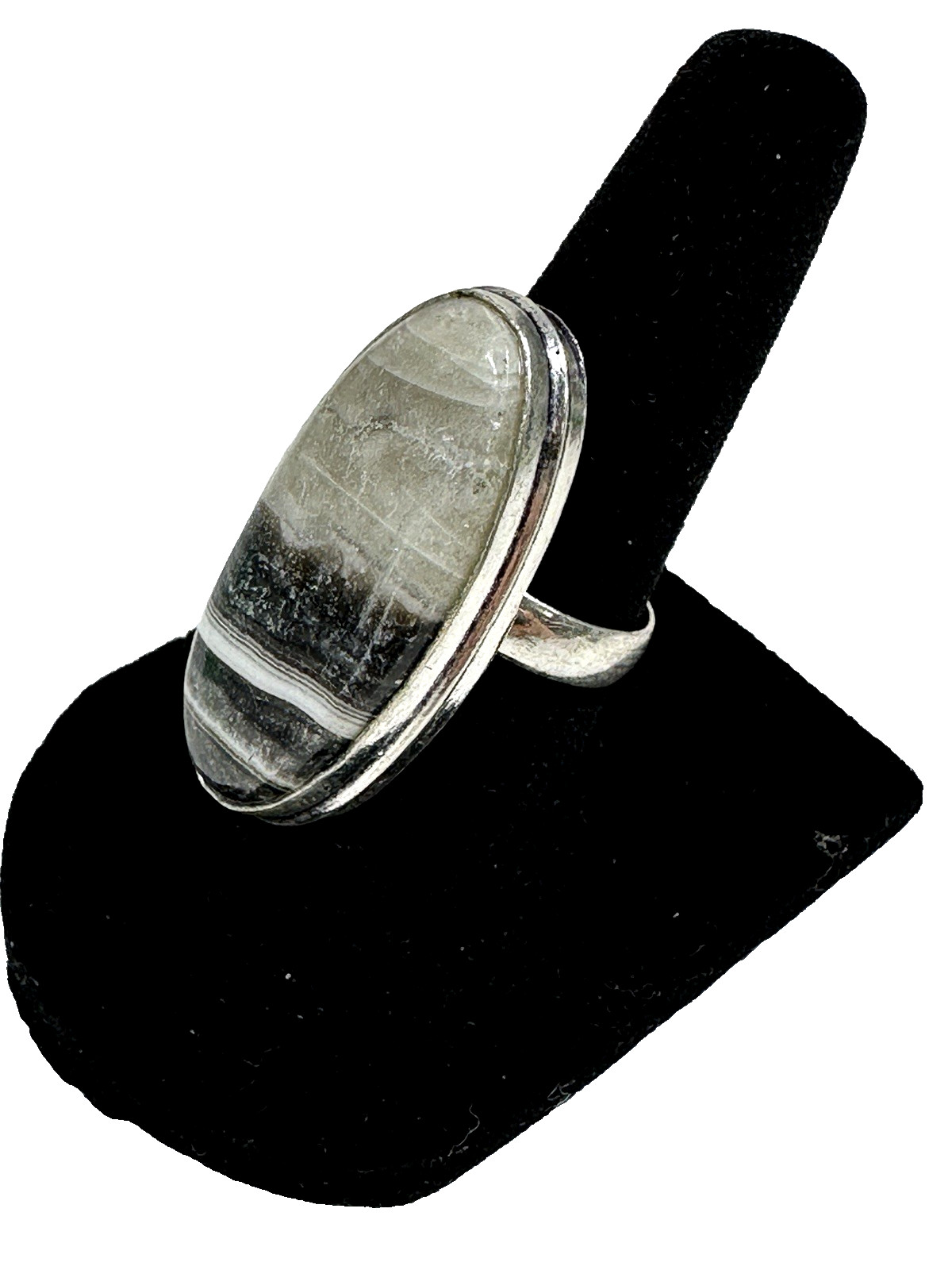 Zebra Calcite Statement Ring .925 Setting Black &… - image 3
