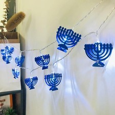 Hanukkah Chanukah Menorah Lights Decoration String Garland Blue Batteries 1.65m
