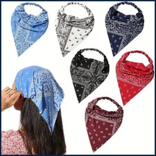 Women Paisley Elastic Boho Headbands Printed retro triangular headscarf Girl.
