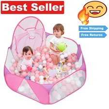 Large 4ft Kids Ball Pit Playhouse - Portable Tent with Basketball Hoop & Storage