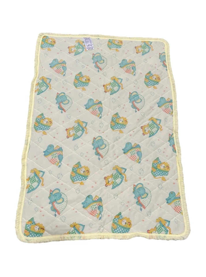 Manta bebé vintage elefante hipopótamo león tigre amarillo 34”x 50” JC Penny Foto 2 de 4