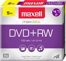 NEW Maxell DVD RW Rewritable Disc 4.7 GB 4x Jewel Case Silver 5 Pack Maxdata