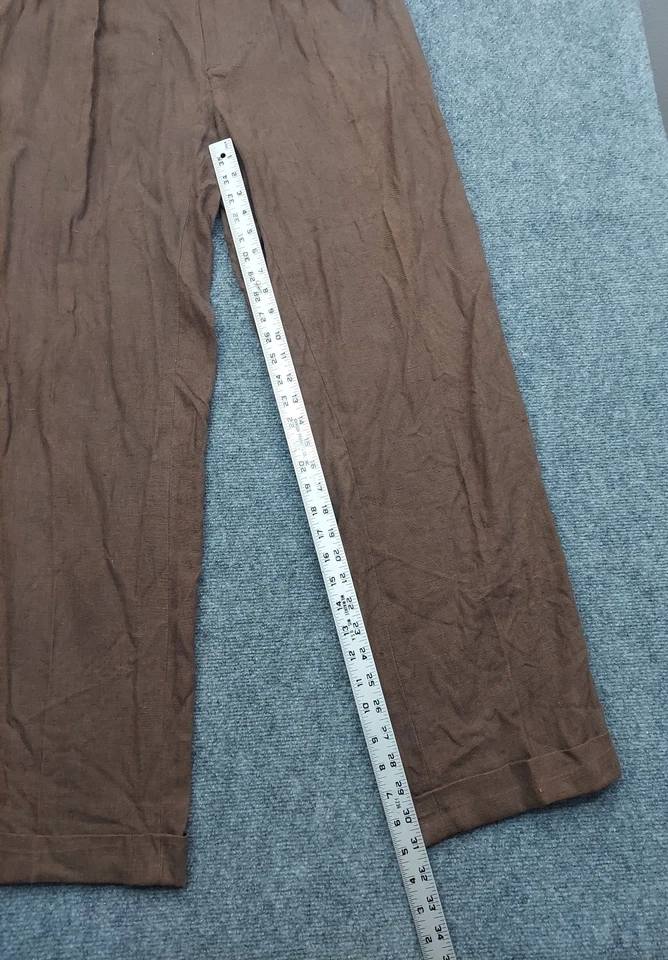 Daniel Cremieux Linen Pants Mens 36x34 Brown Pleated Cuffed Fine Italian Fabric - Image 4 of 4