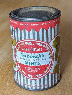 Vintage Tin Cara Mints Taveners Caramel Flavour Mints Liverpool Cylinder Stripes
