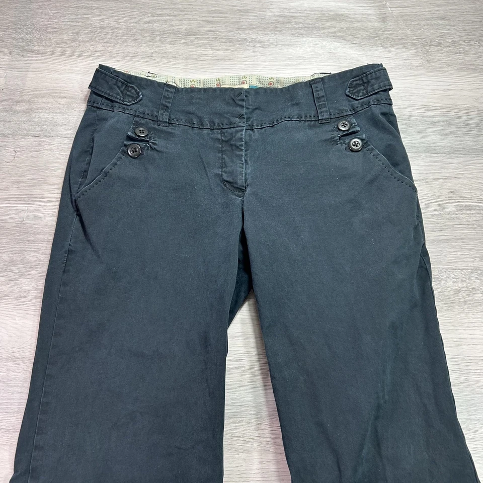 Pantalones Elevenses Mujer 10 Negros Pierna Ancha Marinero Botón Pantalón Elástico Chino Foto 3 de 4