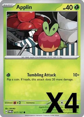 Pokemon Playset x4 Applin  SV06: Twilight Masquerade #017/167 NM